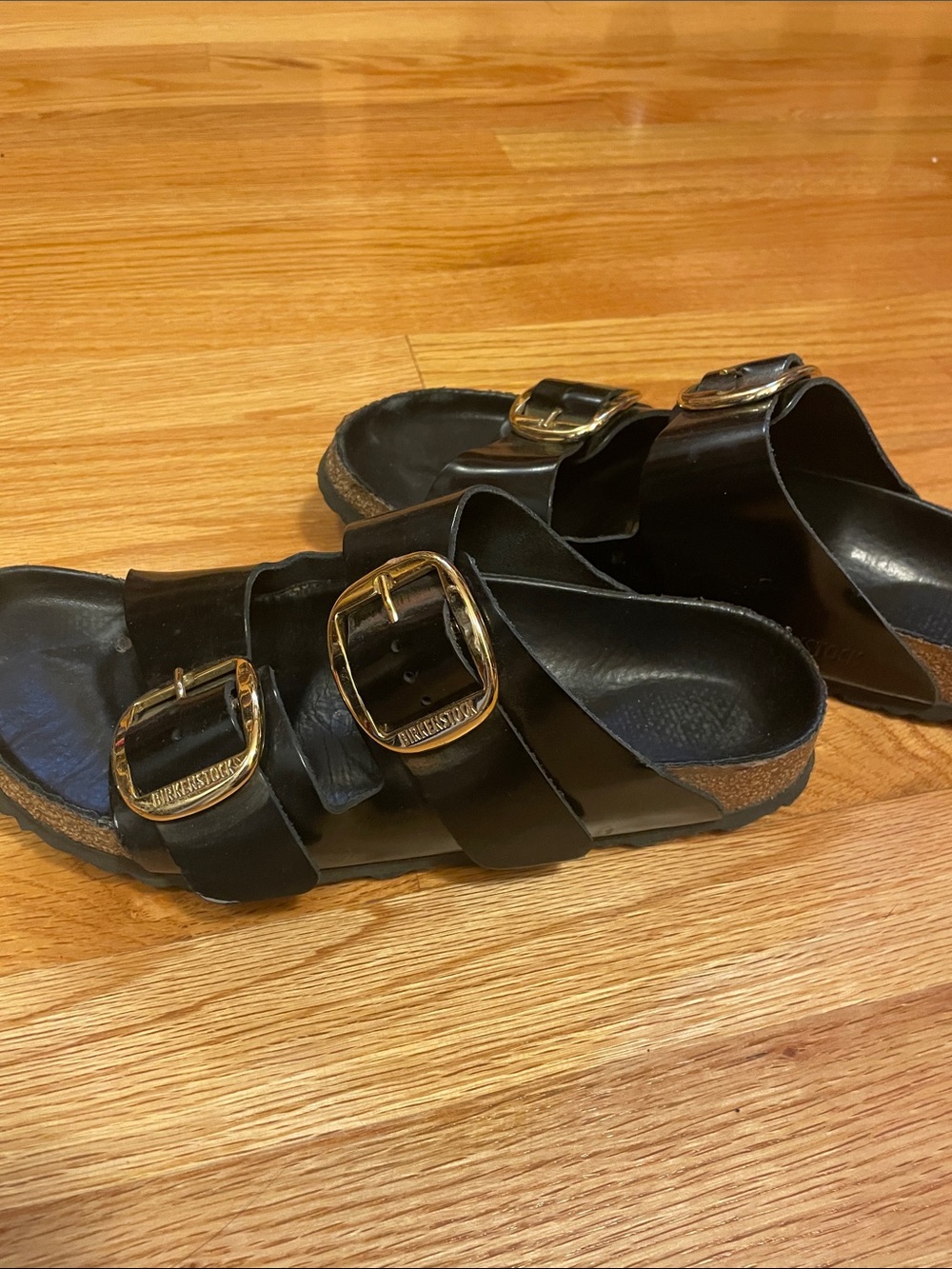 Birkenstock Women's Black Arizona Sandals with Gold Buckles - Picture 6 of 6